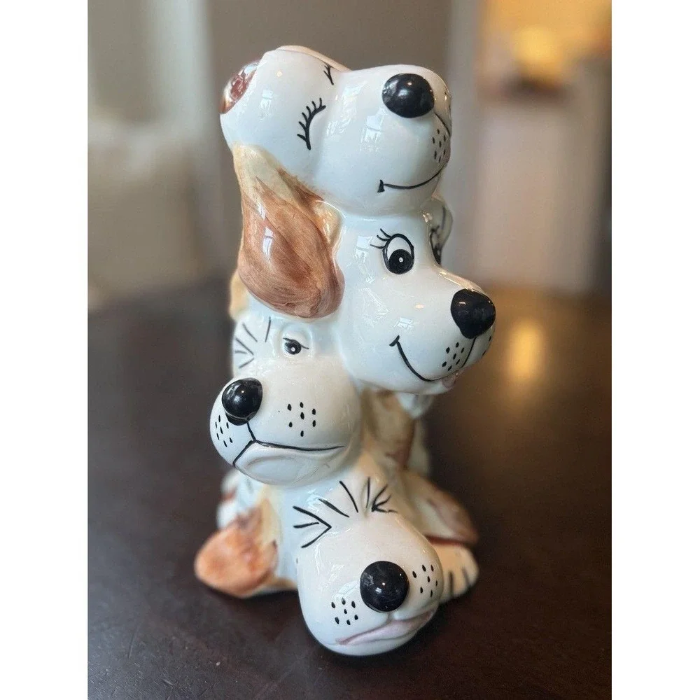 PILE OF PUPPIES - Vintage, Hard to Find, Hand Painted Ceramic Savings Bank 1970s